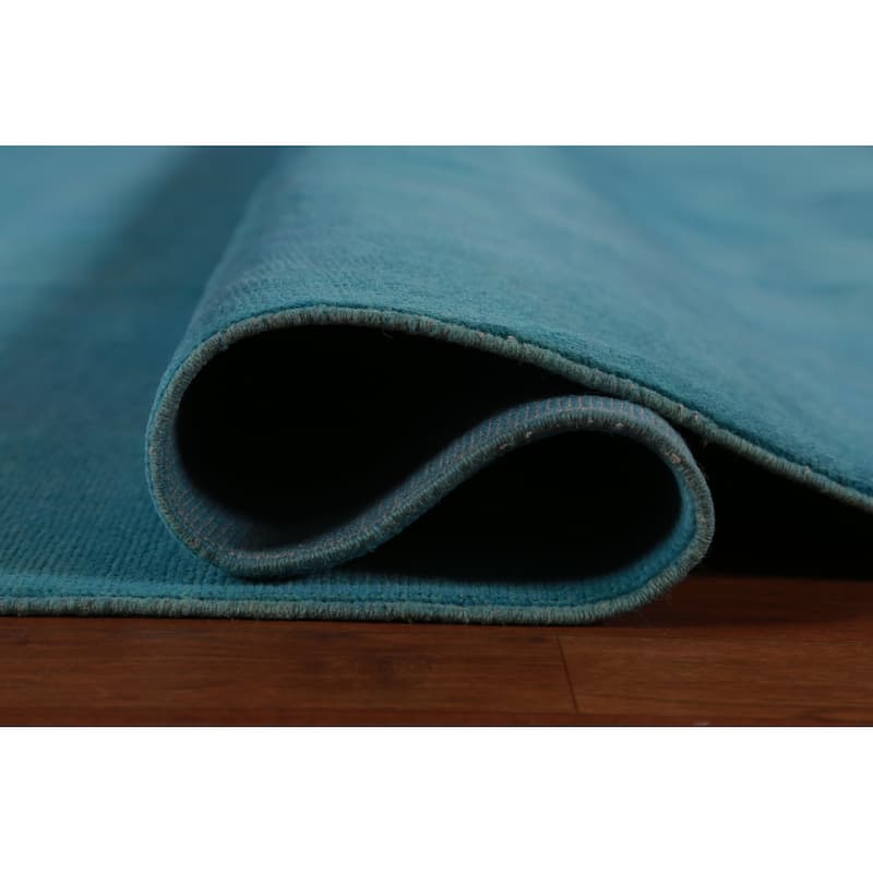 Hand Knotted Oriental 100% Wool Carpet Modern Solid Navy Blue & Blues Gabbeh Area Rug - 13' 4'' X 10' 4''