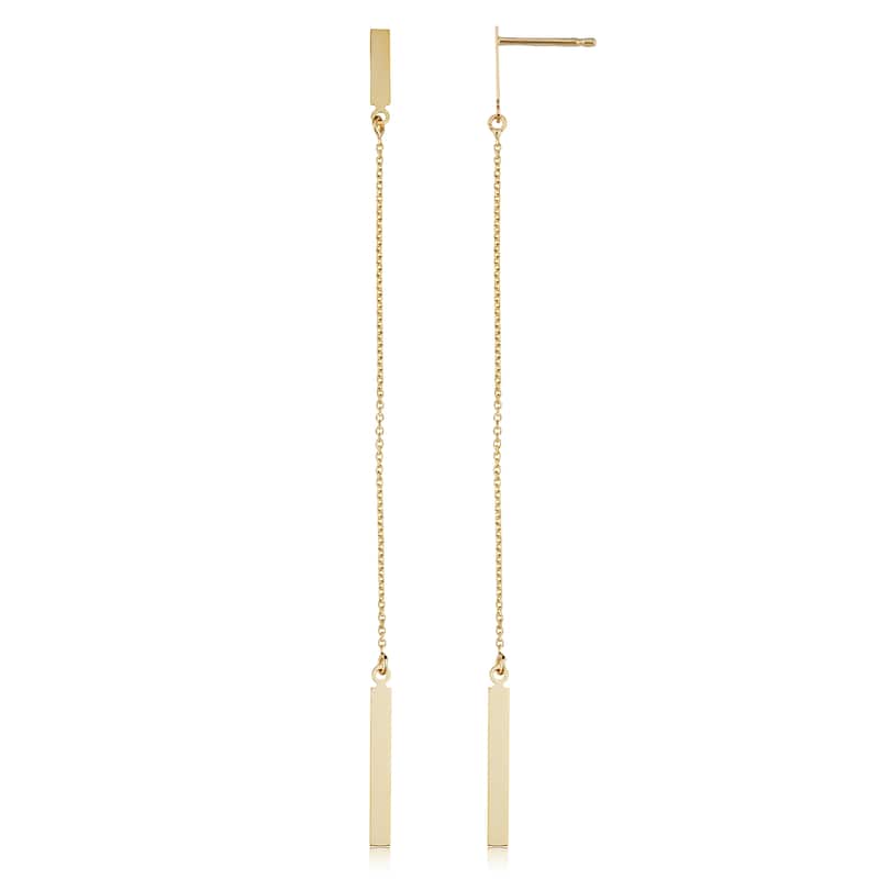 14k Yellow Gold or Rose Gold Bar Dangle Earrings