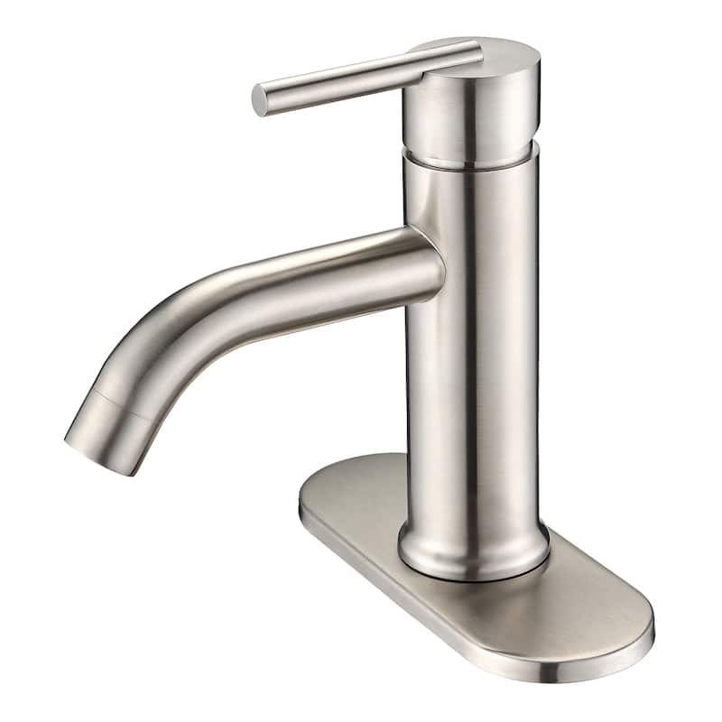 BATHLET Modern Single Handle Bathroom Faucet with Deck Plate - Brushed Nickel