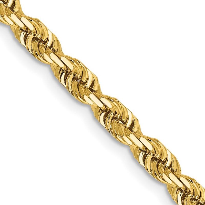 Curata 14k Yellow Gold Solid 4.0mm Sparkle Cut Quadruple Rope Chain Bracelet Lobster Claw