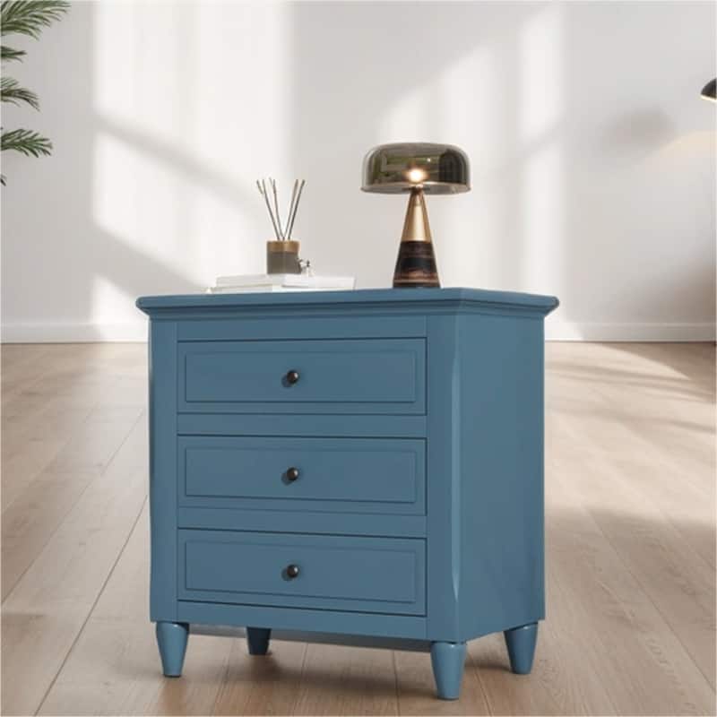 Wood Nightstand with Metal Sliding Rail and 3 Drawer