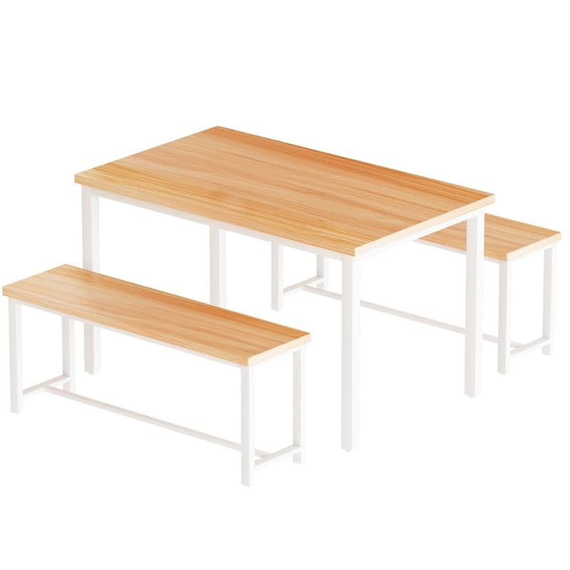 Dining Table Set with Two Benches, Kitchen Table Set for 4 Persons