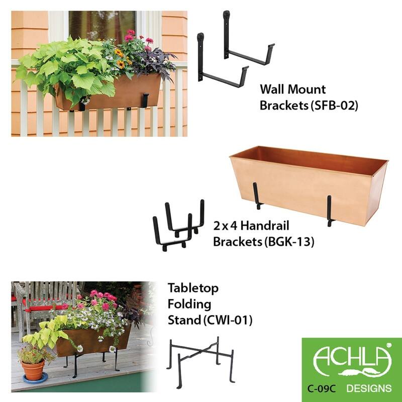 Achla Designs Medium Galvanized Steel Flower Box Planter, 23.25 Inch Wide, Copper Plated