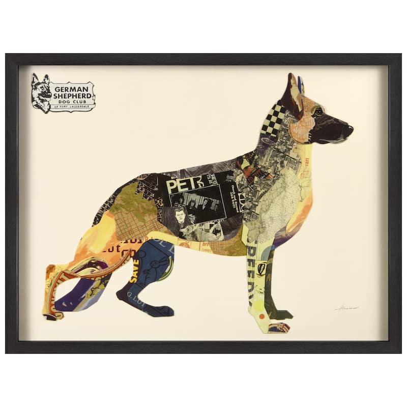 "German Shepherd" Dimensional Collage Framed Graphic Art Under Glass Wall Art