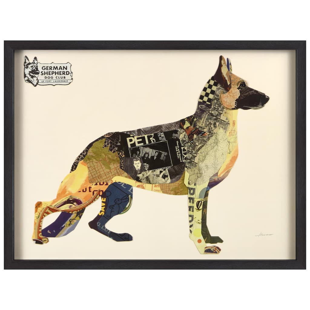 "German Shepherd" Dimensional Collage Framed Graphic Art Under Glass Wall Art