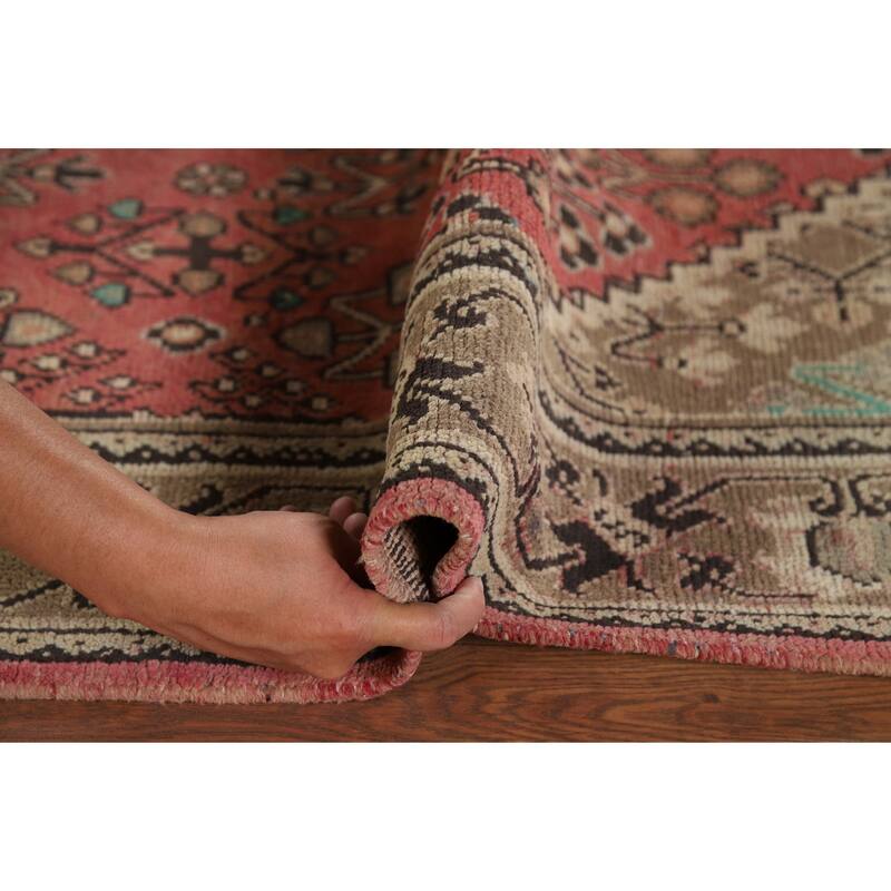 Pink Geometric Joshaghan Persian Vintage Area Rug Handmade Wool Carpet - 4'6" x 7'4"