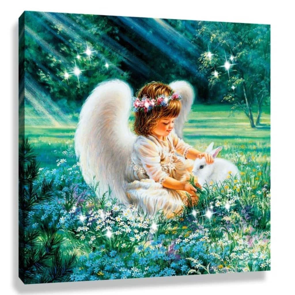 White Purple Angel Swarovski Crystals Square Pizazz Wall Art 10"x 10"