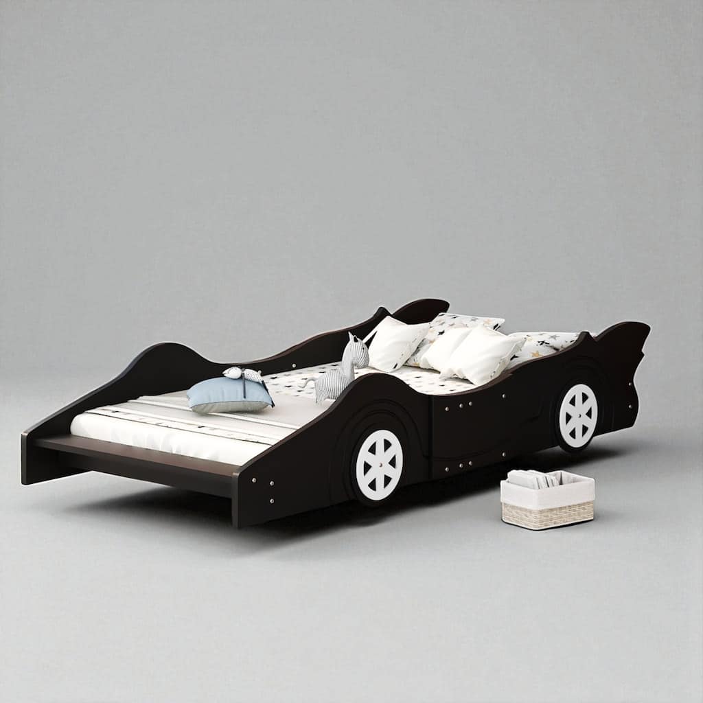 Twin/Full Size Race Car Platform Bed for Kids with Wheels and Side Rails, No Box Spring Needed