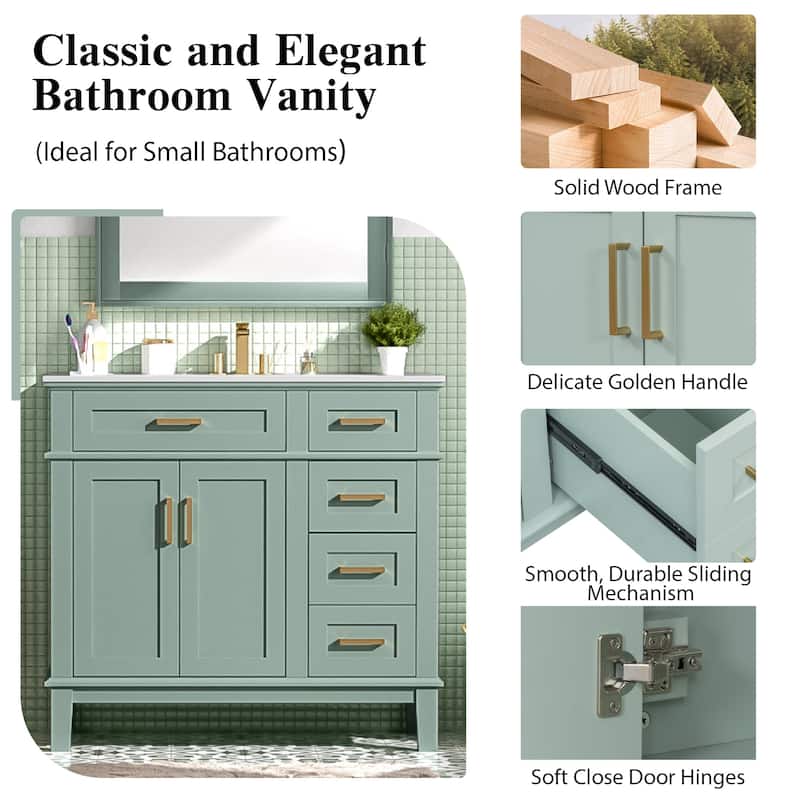 Bathroom Vanity with Sink Combo, Bathroom Cabinet with 2 Soft Close Doors and 4 Drawers, Vanity Set with Tip-Out Drawer