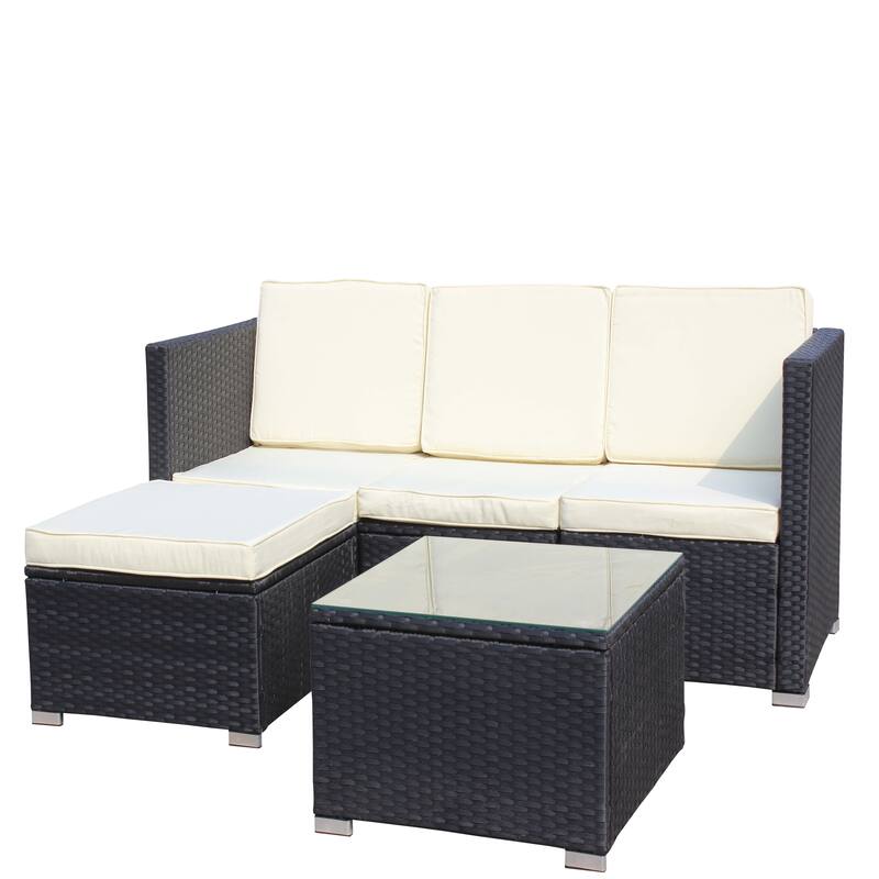 5-Piece Outdoor Rattan Sectional Sofa Set with Coffee Table & Cushions