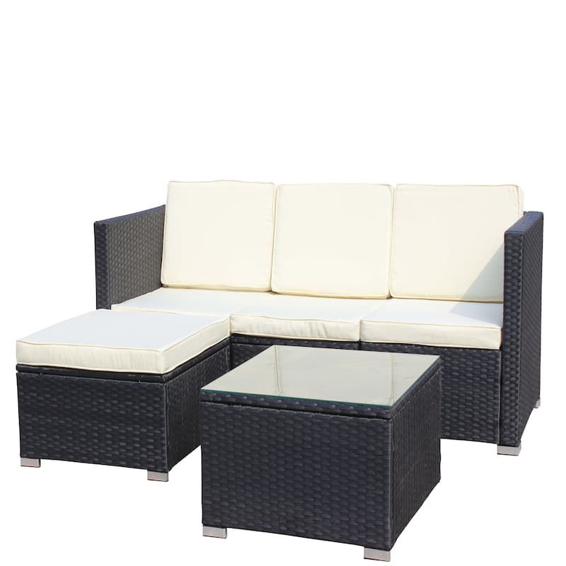 5-Piece PE Rattan Wicker Cushioned Sofa Set and Coffee Table