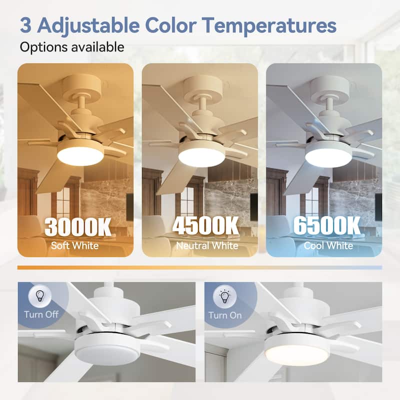 Breezary 52/42-IN LED Ceiling Fan with Light Kit and Remote-5 Blade