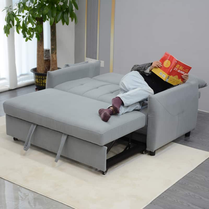 3 in 1 Sleeper Sofa Bed, Light Blue Fabric, 57x35x36 inches