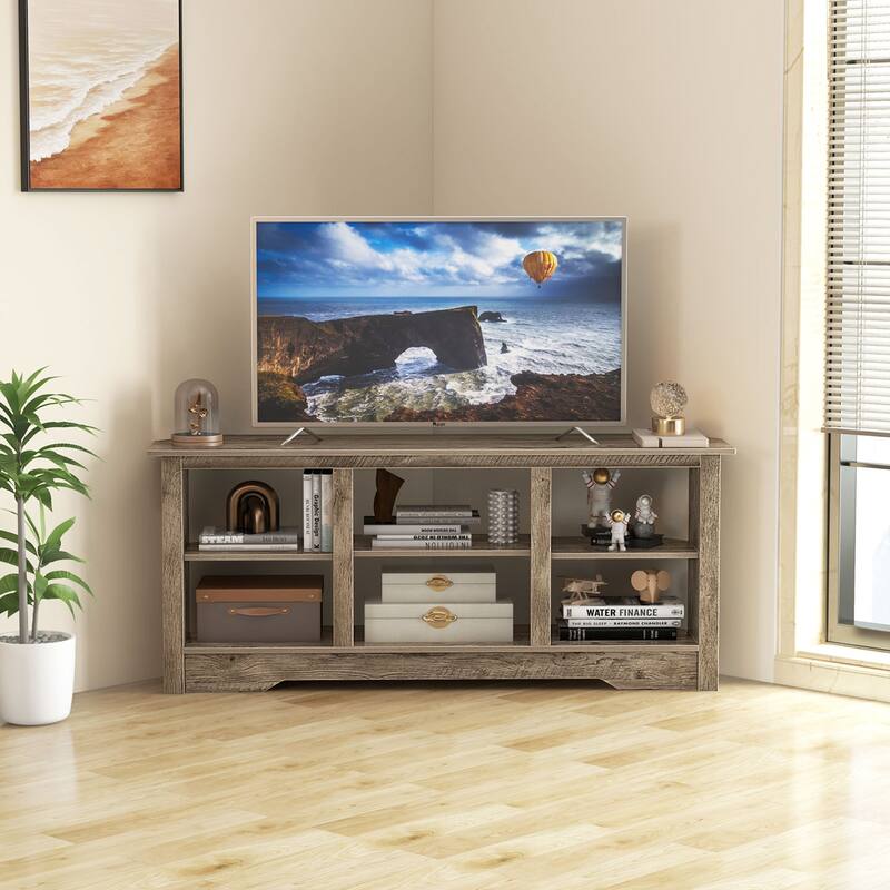 Engineered Wood 65 inches TV Stand with 6 Storage Cubes and Fireplace Cabinet Option - 58" x 16" x 24.5"