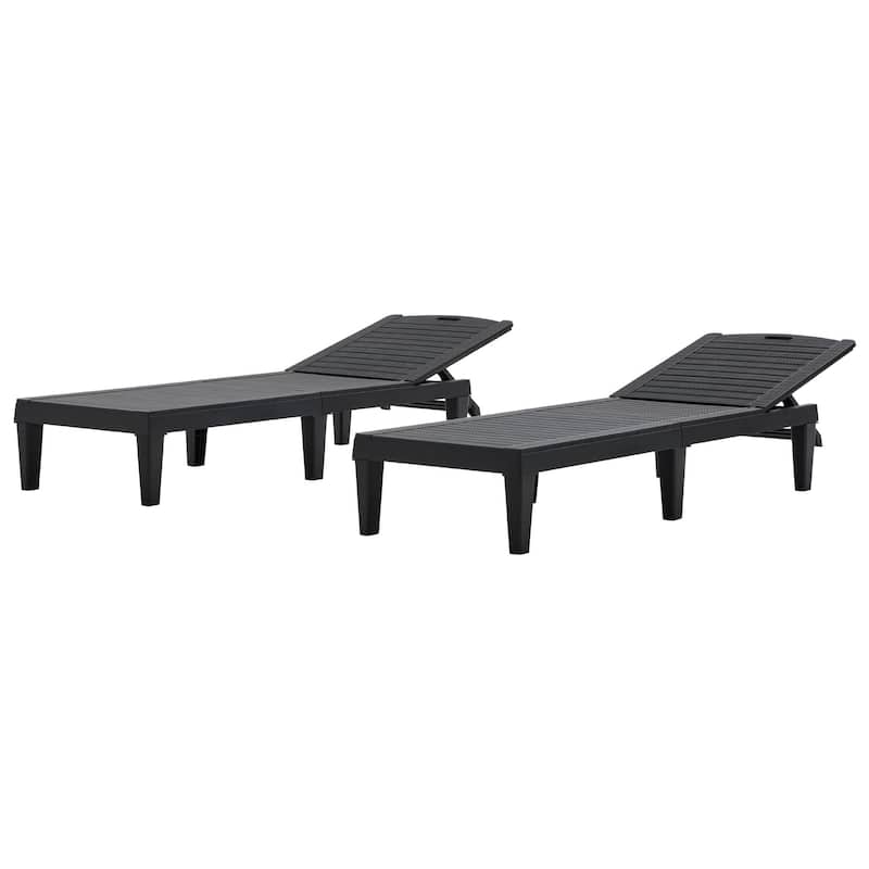 Roomfitters 2 Pcs Resin Outdoor Chaise Lounge Chairs with Adjustable Backrest for Patio, Poolside or Beach