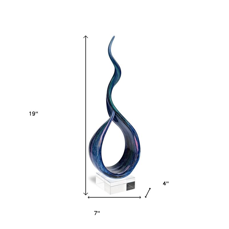 HomeRoots19" Blue and Green Murano Glass Modern Abstract Tabletop Sculpture