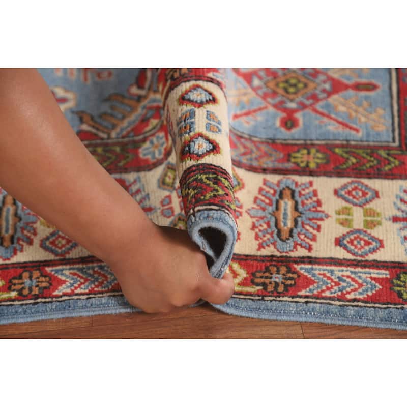 Blue Kazak Area Rug Hand-Knotted Wool Carpet - 4'10" x 6'5"