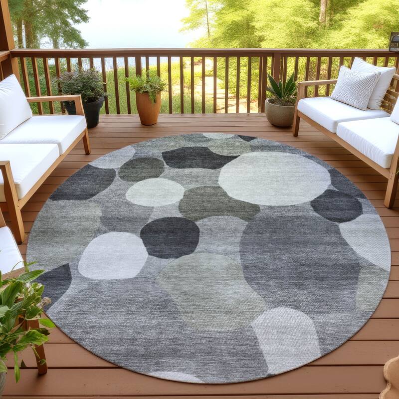 Machine Washable Indoor/ Outdoor Modern Circy Chantille Rug - Gray - 8' x 8'
