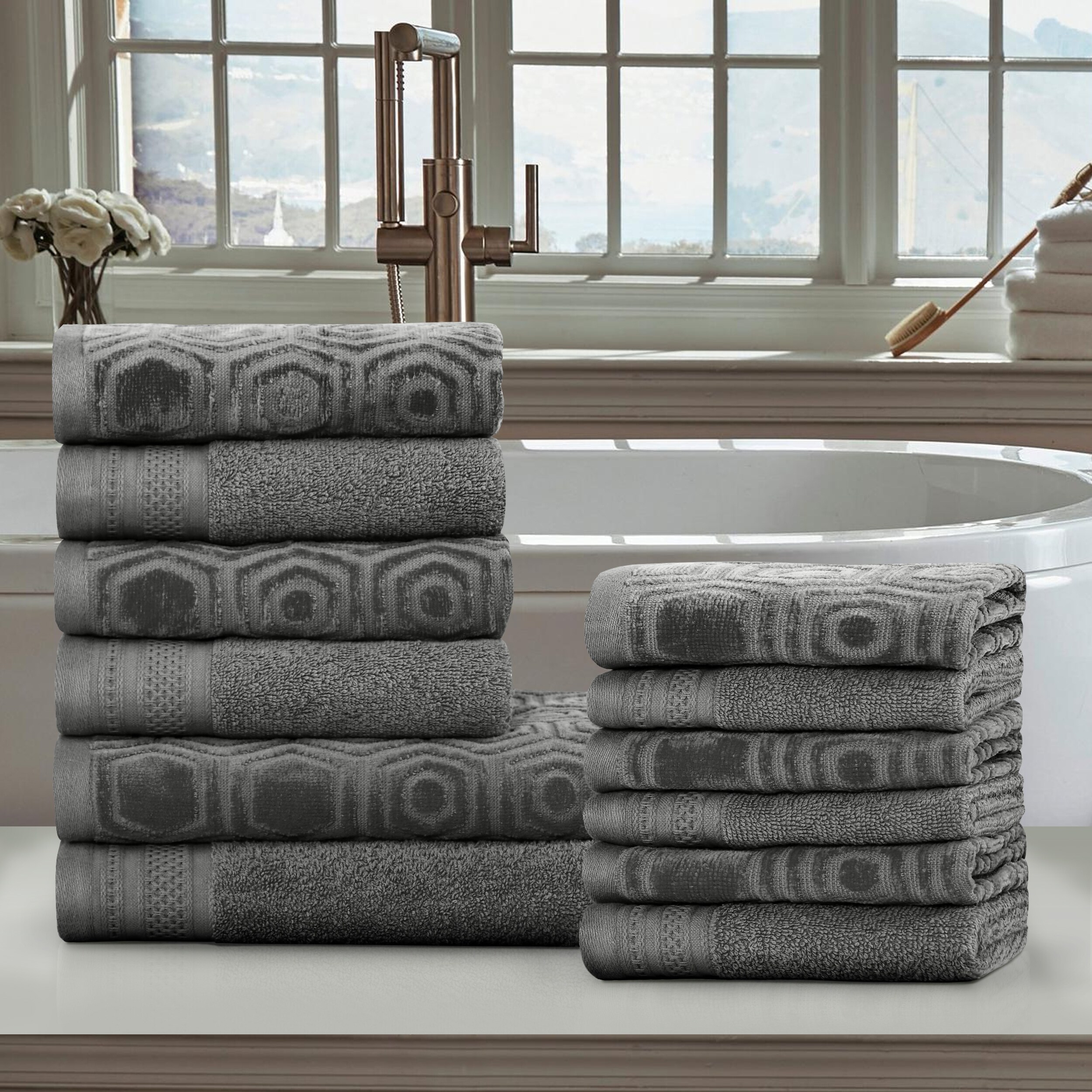 12pc Big Bundle Cotton Bath Towel Set Gray