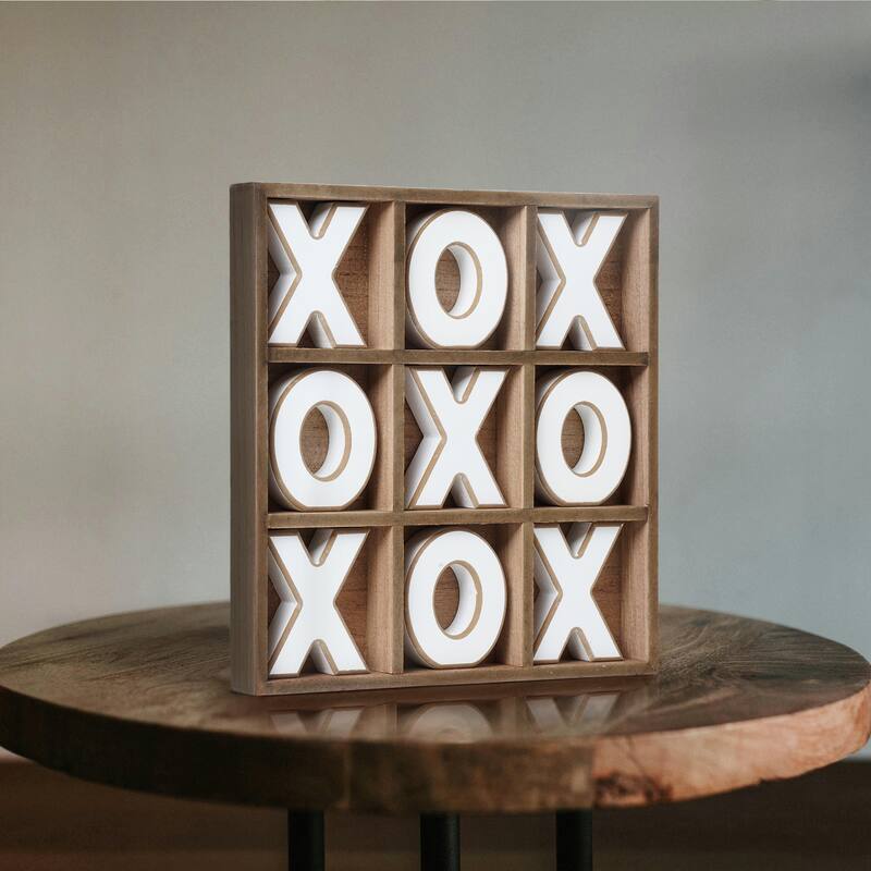 Wood Tic Tac Toe Game Board Tabletop Decor (11.8" x 11.8") - 11.8" x 11.8" - White - 11.8" x 11.8"
