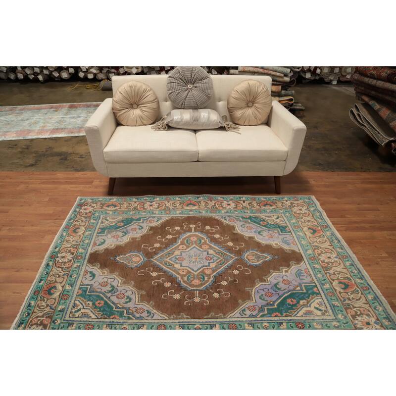 Hand Knotted Oriental 100% Wool Carpet Traditional Floral Brown Tabriz Area Rug - 6' 6'' X 4' 7''