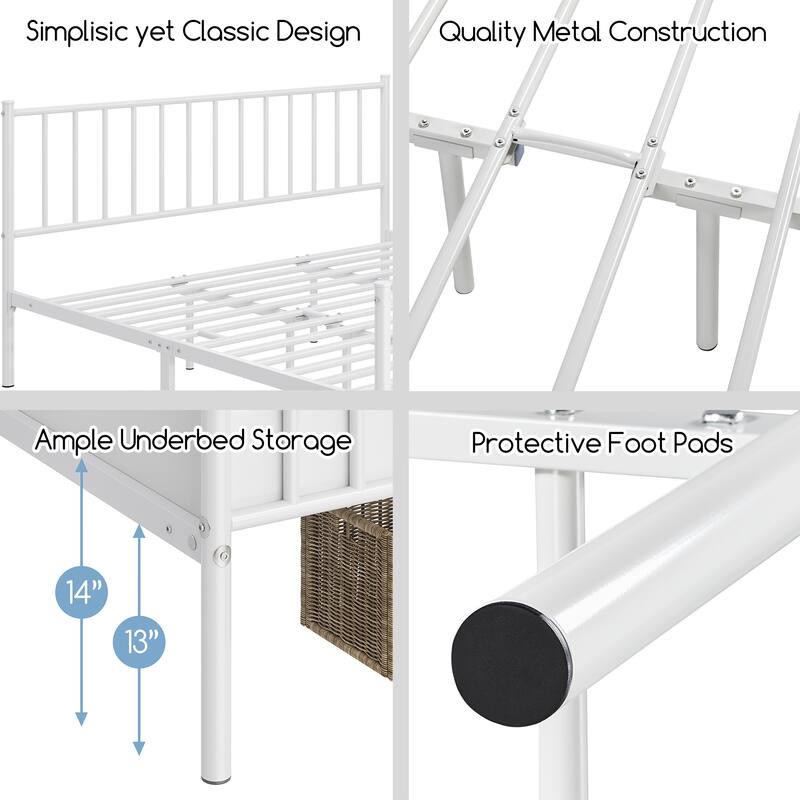 Yaheetech Minimalist Metal Platform Bed Frame with Spindle Headboard and Footboard