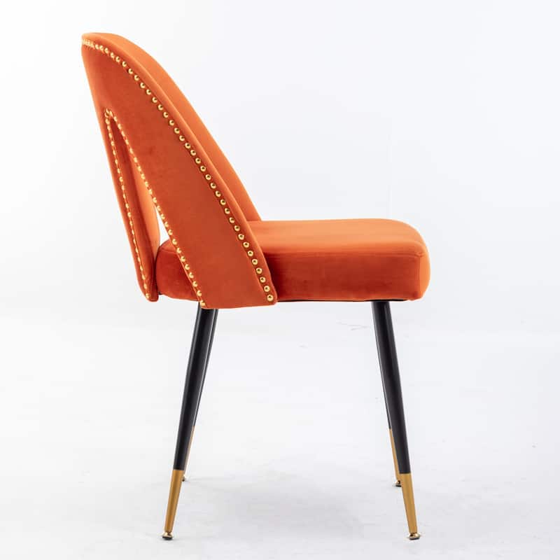 Set of 2 Modern & Contemporary Upholstered Dining Chairs with Nailheads and Metal Legs