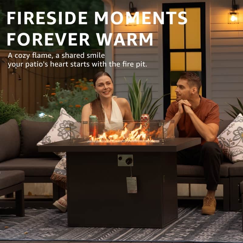 FINCATI Aluminum Outdoor Fire Table, 43" Patio Coffee Table Fireplace, CSA-certified 60,000 BTU Rectangular Fire Pit Table