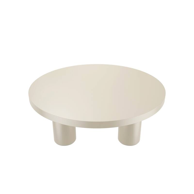 Modern Small Round Low Table Creamy White Coffee Table for Indoor Decor