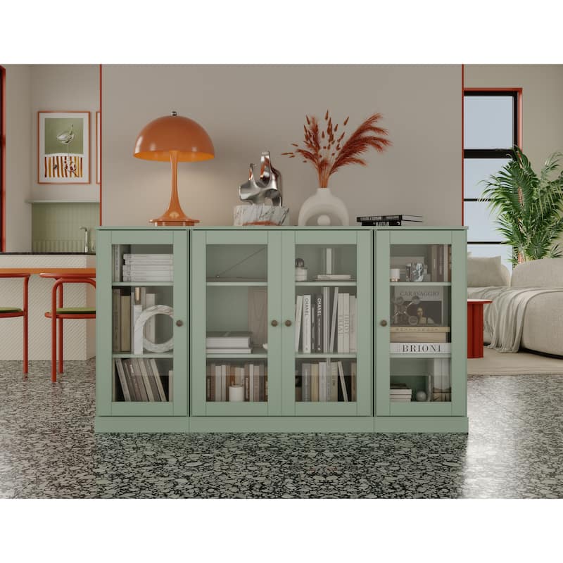 Palace Imports 100% Solid Wood 65" Sideboard with Clear Glass Doors and Adjustable Shelves