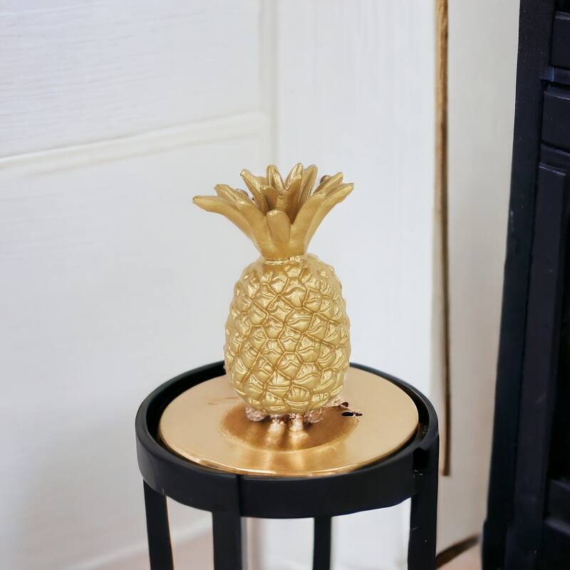 HomeRoots 8" Gold Cast Iron Pineapple Hand Painted Sculpture - 7.5" H x 5" W x 5" D