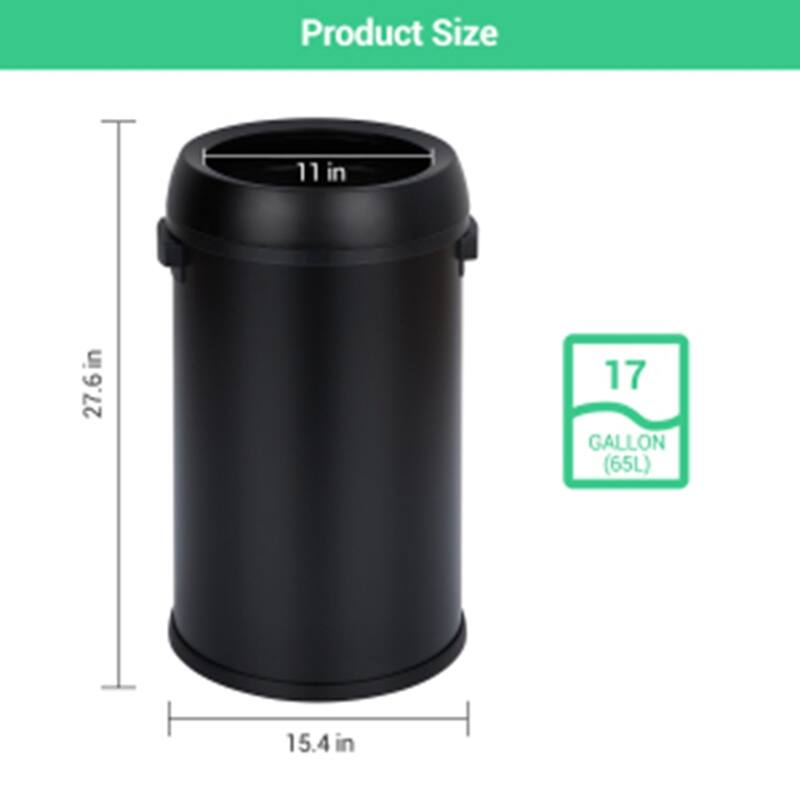 17 Gallon Commercial Open Top Trash Can with Swing Lid for Kitchen, Outdoor, Home, Office