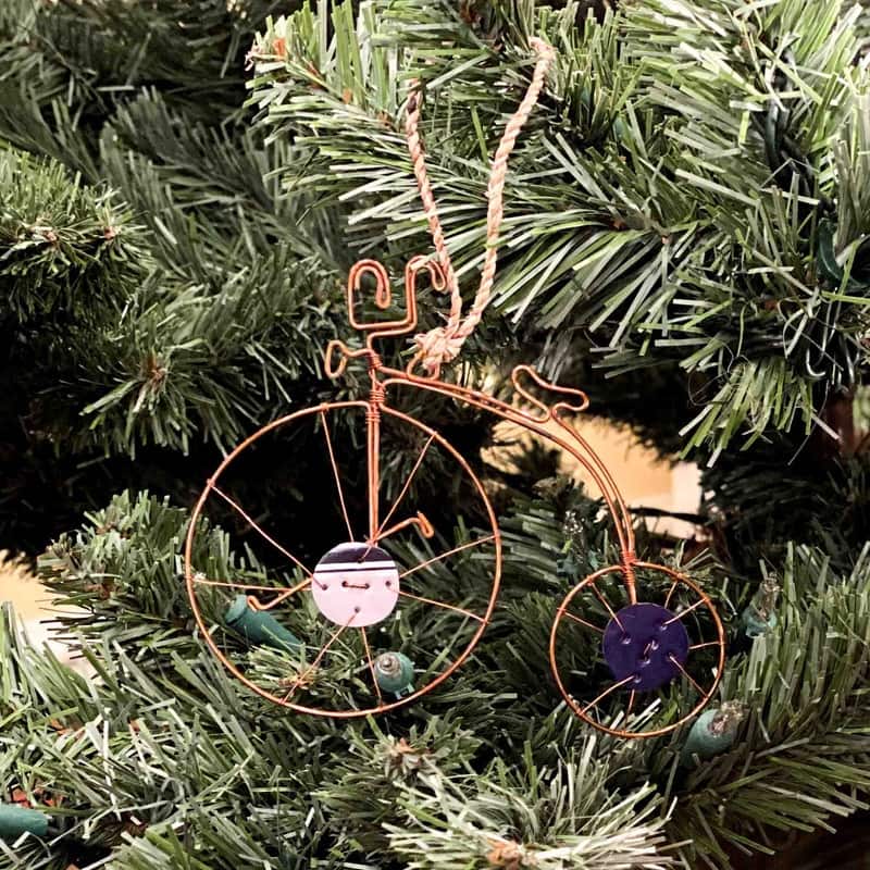 Recycled Handmade Old-Fashioned Wire Bicycle Ornament, Set of 2