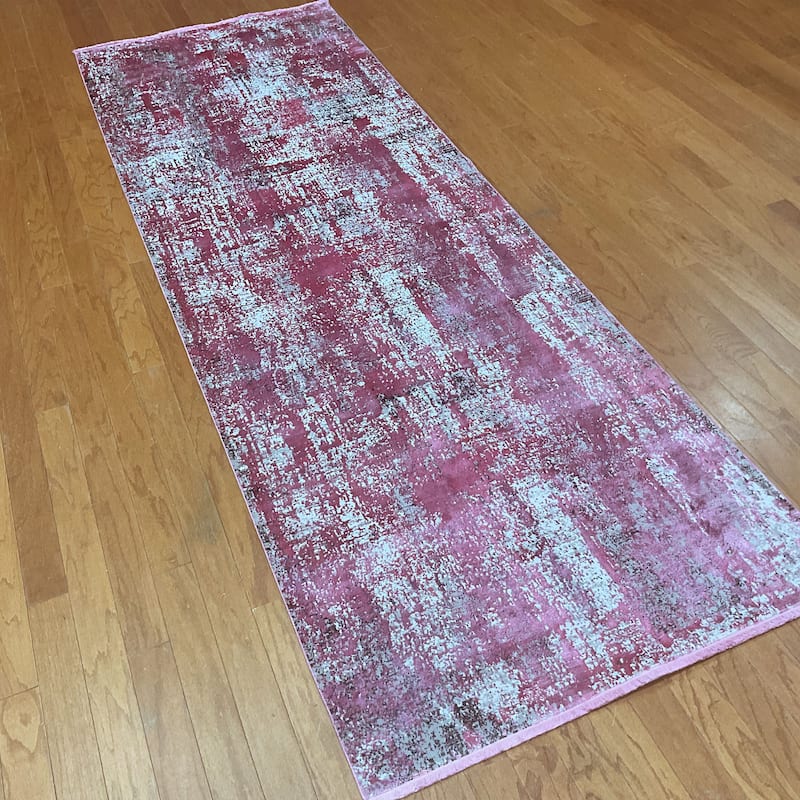 HERAT ORIENTAL Turkish Modern Erased Design Wool & Silk Runner - 3'3" x 9'10"