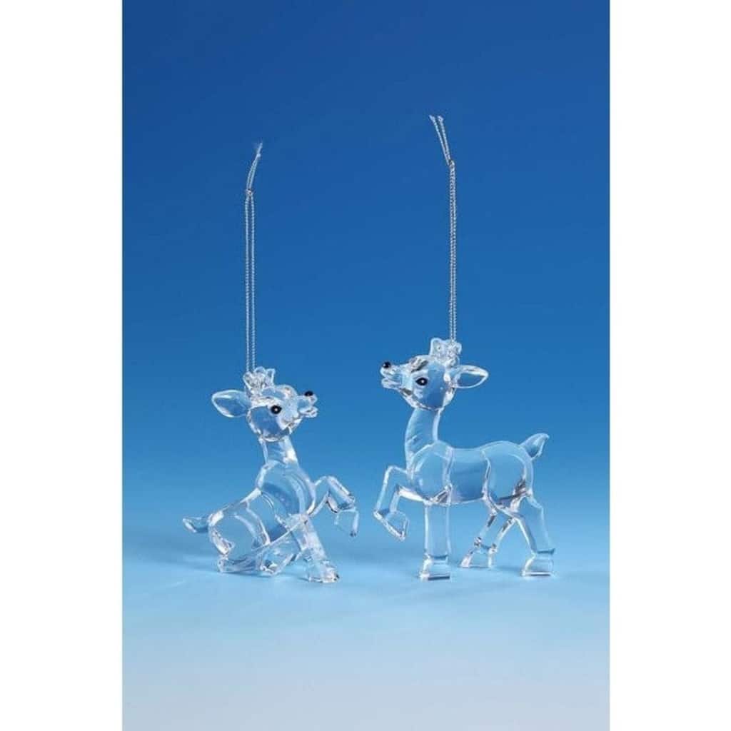 Crystal Deer Christmas Figurine Ornaments - 3.5" - Set of 4