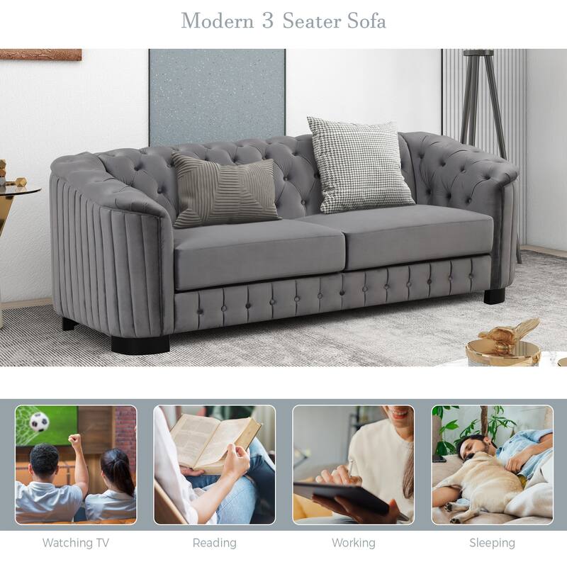 82.4" Velvet 3-Seat Sofa with Wood Frame & Ergonomic Backrest