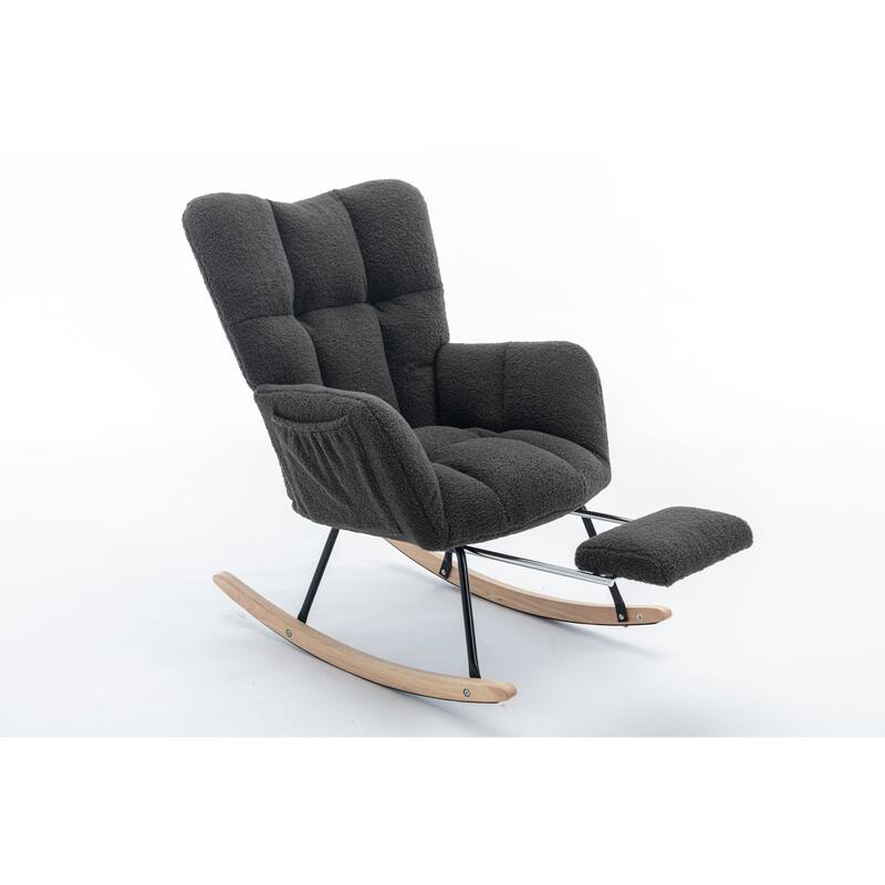 Teddy Fabric Rocking Chair with Adjustable Footrest and 300lb Capacity