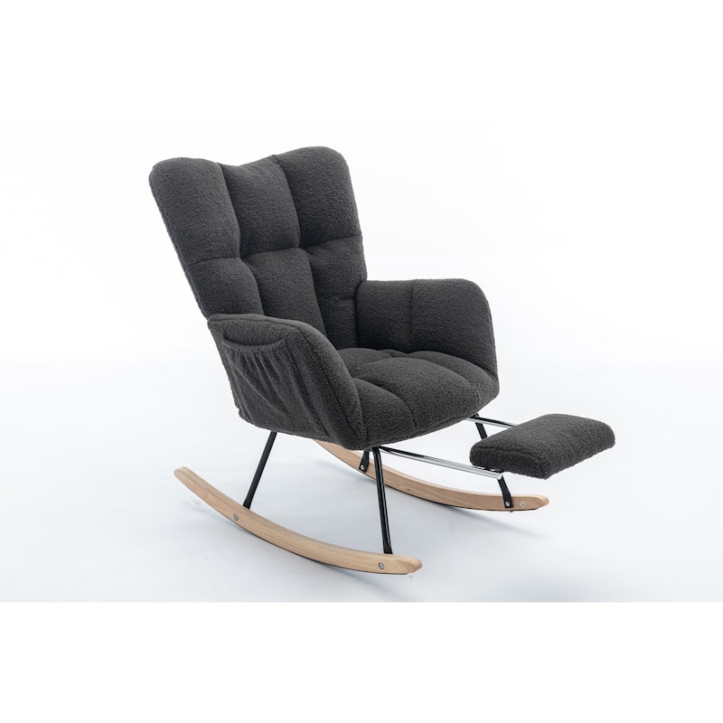 Teddy Fabric Rocking Chair with Adjustable Footrest