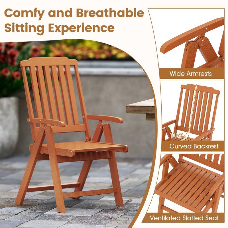 Gymax 2PCS Foldable Patio Chair w/Armrest Curved Back Slatted Seat for