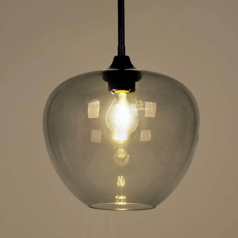 Modern Industrial 1-Light Smoked-Grey Glass Kitchen Island Light Fixture for Dining Room - 11.2 " × 11.4 "