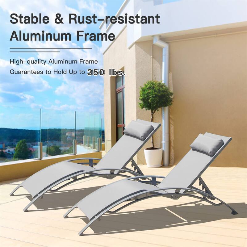 Outdoor Chaise Lounge Set of 2 Patio Recliner Chairs with Adjustable Backrest