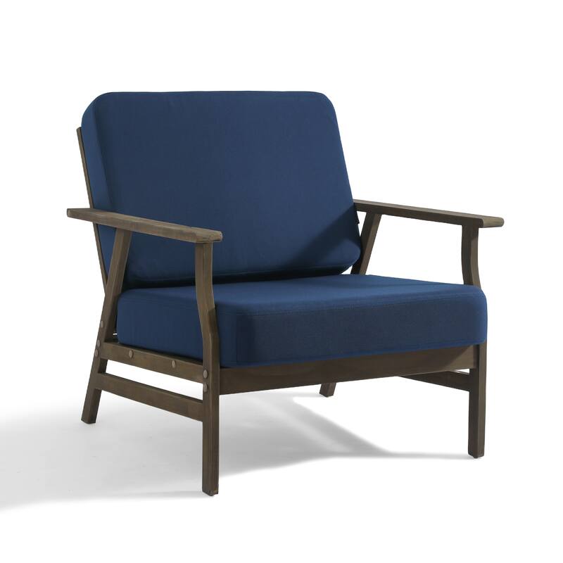 Modern Wood Cushioned Outdoor Patio Sofa Loveseat with Coffee Table