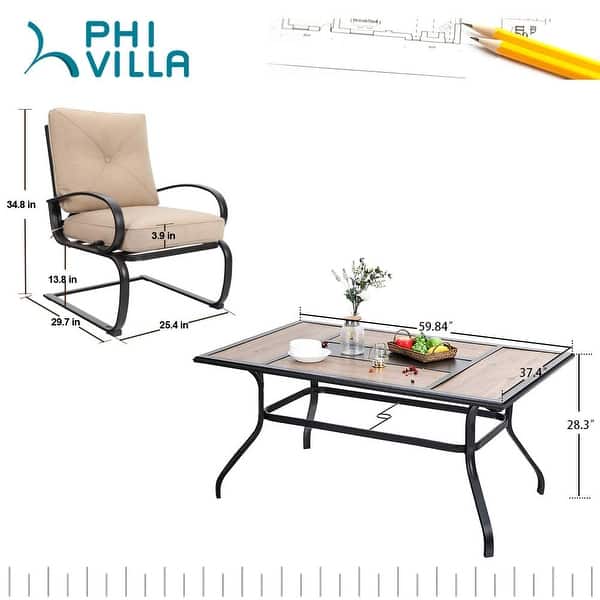 dimension image slide 0 of 2, PHI VILLA Spring Motion 7-piece Patio Dining Set