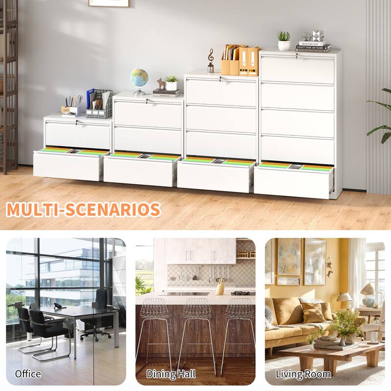 3-Drawer Lateral Filing Cabinet with Lock, Metal Home Office Storage Cabinet with Quiet Glide Drawers