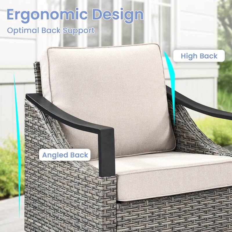 Pocassy Outdoor Wicker Patio Sofa with Ottoman Set of 3