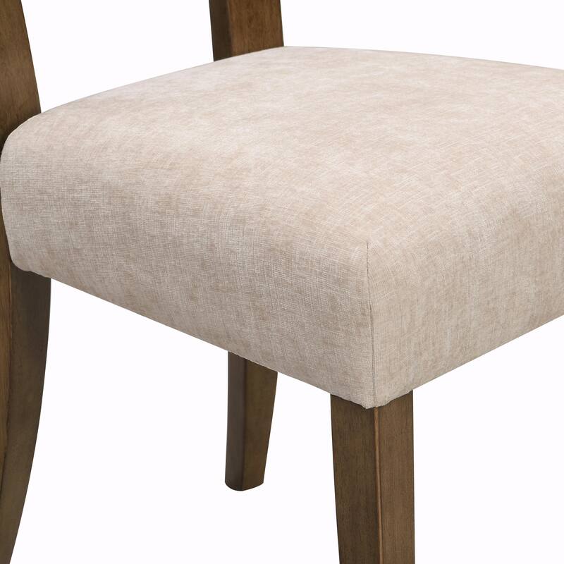 Set of 2 Fabric Upholstered Dining Chairs with Solid Rubber Wood Legs