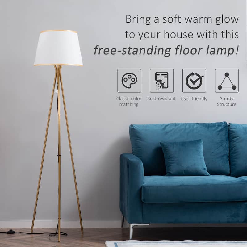 HOMCOM Modern Tripod Floor Lamp Free Standing Land Lamp w/ Steel Frame, Footswitch - 19.75" L x 19.75" W x 67" H