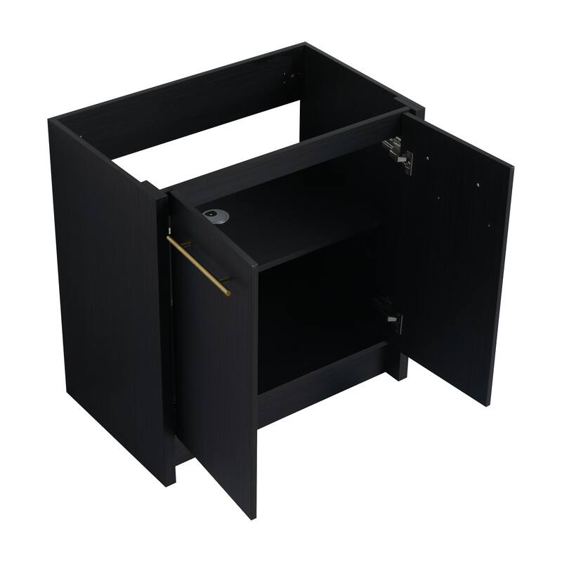 24" Bathroom Vanity with Soft-Close Doors and Spacious Storage, Black Chestnut Finish, Freestanding Design, Vanity Base Only