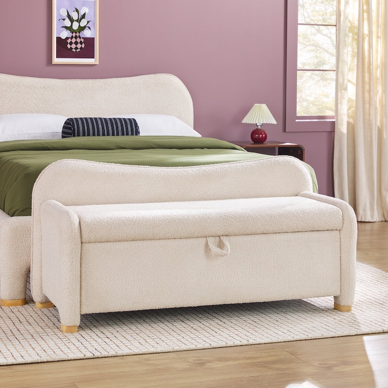 Walker Edison Modern Upholstered Curved Bench with Hidden Storage