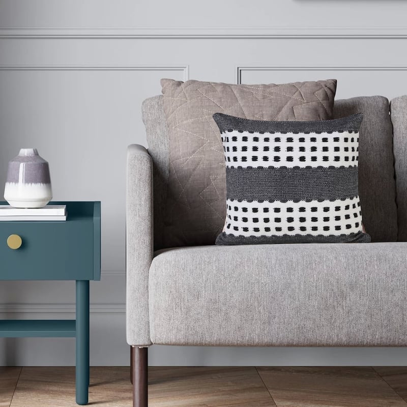 Sevita Industrial Woven Dash Grid Striped Throw Pillow
